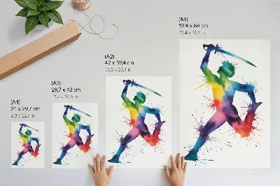 Hållbar väggposter figur i ljusa färger med svärd