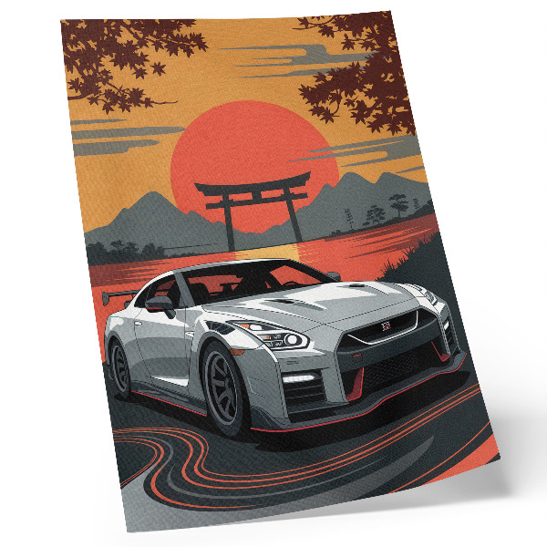 Affisch En bil i ett harmoniskt japanskt landskap