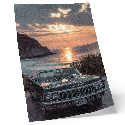 Hållbar väggposter Retro bil solnedgång hav nostalgisk