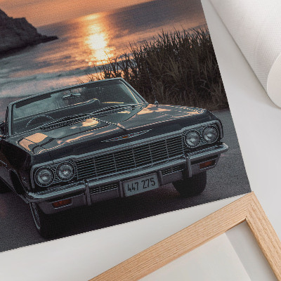 Hållbar väggposter Retro bil solnedgång hav nostalgisk