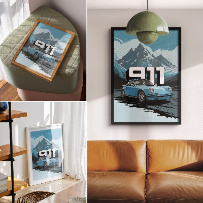 Poster Klassisk bil berg bakgrund stor bokstäver