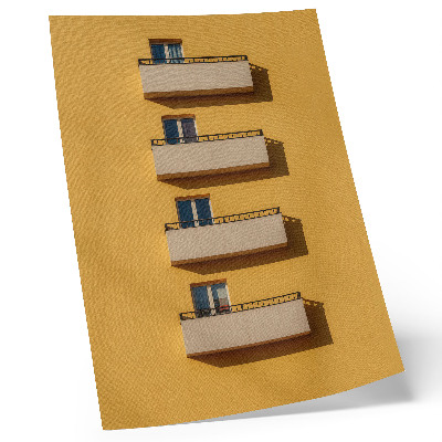 Affisch Gul fasad, fyra balkonger, minimalistisk komposition