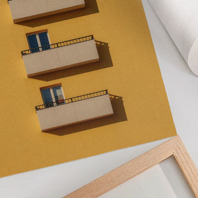 Affisch Gul fasad, fyra balkonger, minimalistisk komposition