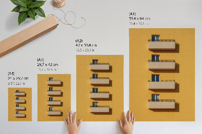Affisch Gul fasad, fyra balkonger, minimalistisk komposition