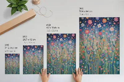 Väggaffisch med motiv av vackra blommor mot stjärnhimlen