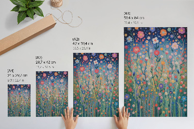 Dekorativ väggaffisch Vackra blommor mot stjärnhimlen