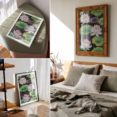 Hållbar väggposter med motiv av naturens skönhet, blommor och gröna blad