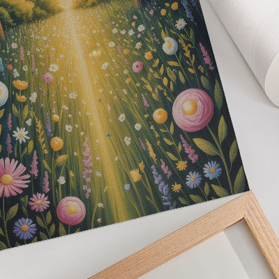 Dekorativ väggaffisch Skogsstig blommor sol fräschör