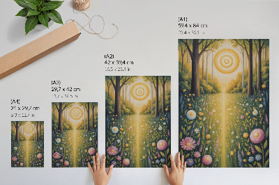 Dekorativ väggaffisch Skogsstig blommor sol fräschör