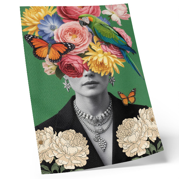 Poster Blommor, fåglar, fjärilar, eleganta figurer, surrealism