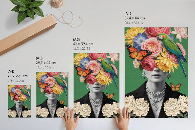 Poster Blommor, fåglar, fjärilar, eleganta figurer, surrealism
