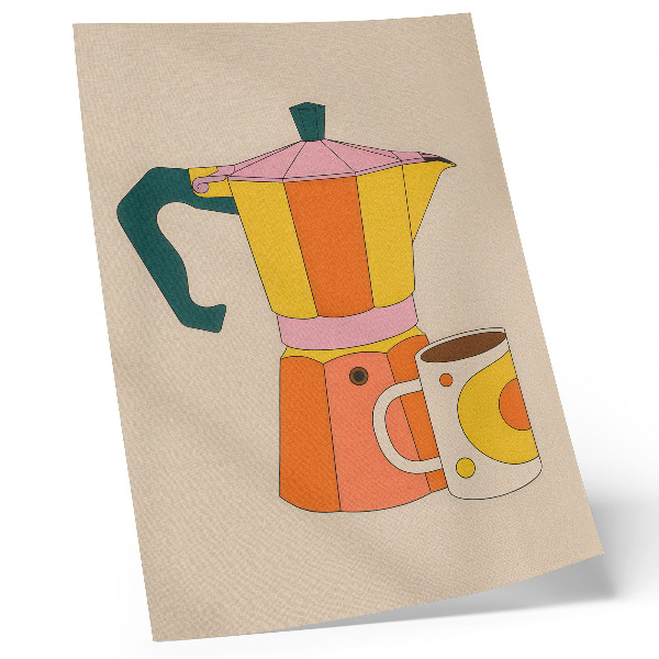 Affisch Geometrisk kaffekanna och mugg, livfulla och optimistiska färger