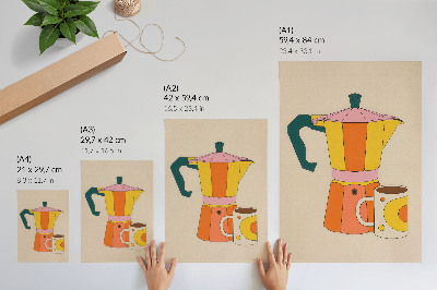 Affisch Geometrisk kaffekanna och mugg, livfulla och optimistiska färger