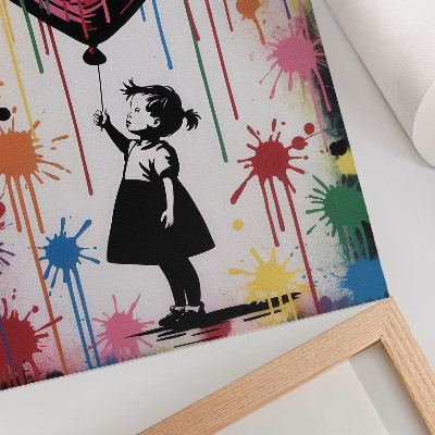 Poster Svartvit figur med ett färgglatt graffitihjärta