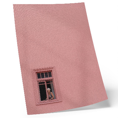 Hållbar väggposter Rosa vägg med en fönsterfigur