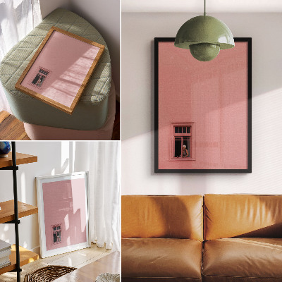 Hållbar väggposter Rosa vägg med en fönsterfigur