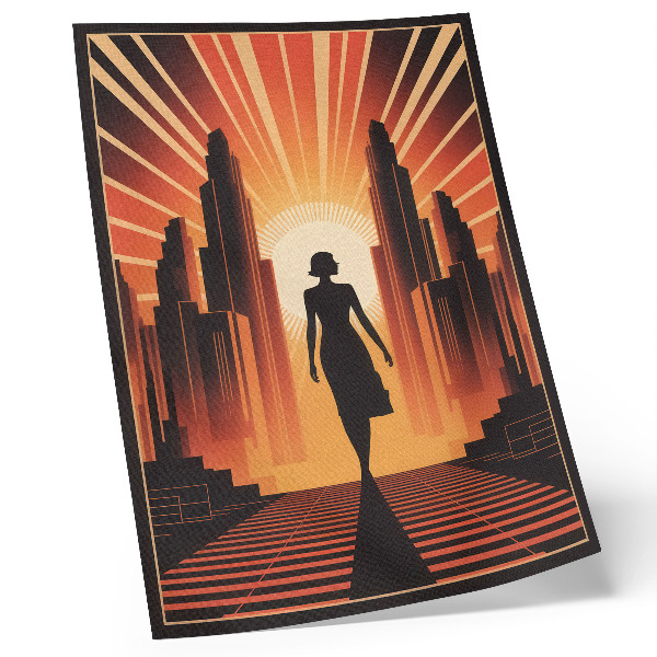 Poster Stadssilhuett orange ljus kvinna