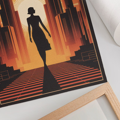 Poster Stadssilhuett orange ljus kvinna