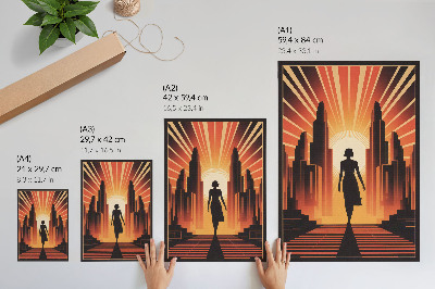 Poster Stadssilhuett orange ljus kvinna