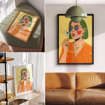 Hållbar väggposter Popkonstillustration med grönt hår