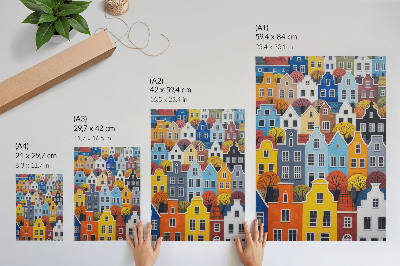 Poster Färgglada hyreshus i olika former och färger i harmoni