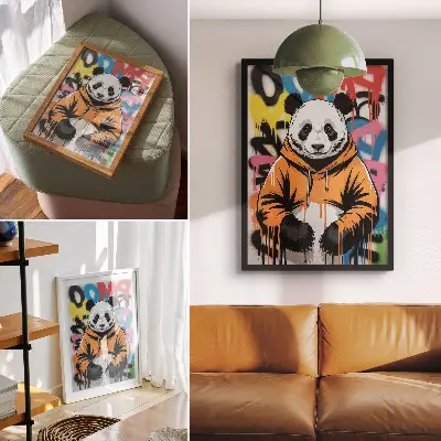 Affisch panda i graffititröja med streetstyle