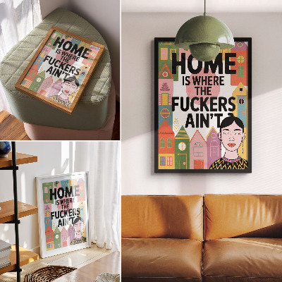 Hållbar väggposter Färgglada geometriska hus möter slutna ögon