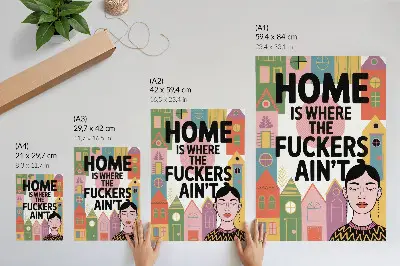 Väggposter med motiv av färgglada geometriska hus och slutna ögon
