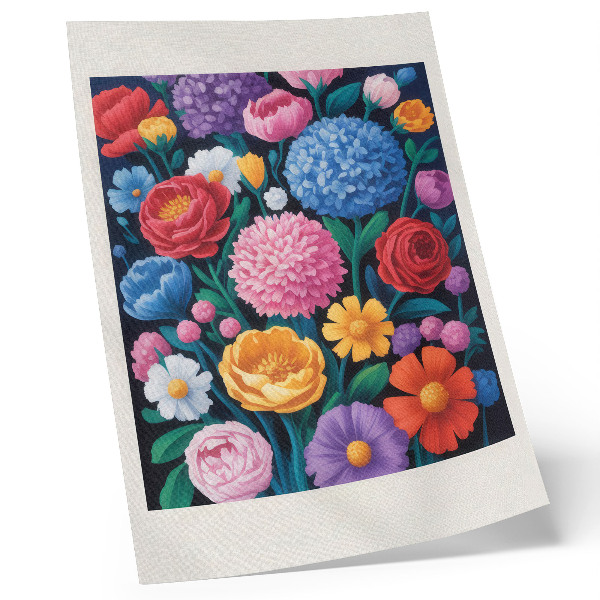Dekorativ väggaffisch Färgglada blommor grön bakgrund illustration