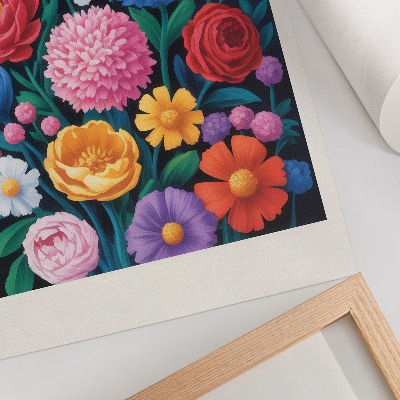 Dekorativ väggaffisch Färgglada blommor grön bakgrund illustration