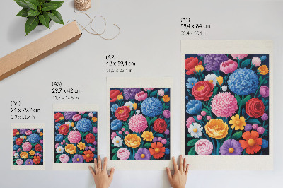 Dekorativ väggaffisch Färgglada blommor grön bakgrund illustration