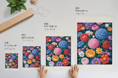Väggaffisch illustration med färgglada blommor på grön bakgrund