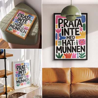 Poster Svarta bokstäver färgglada penseldrag modern stil
