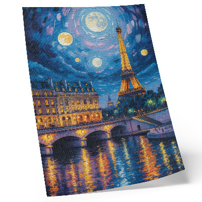 Hållbar väggposter Paris på natten, fullmåne, Eiffeltornet