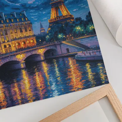 Hållbar väggposter Paris på natten med fullmåne och Eiffeltornet