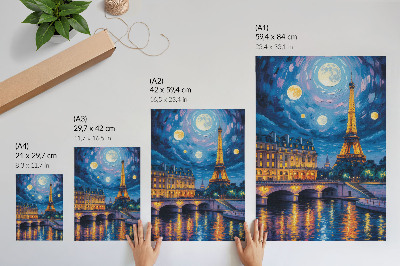 Hållbar väggposter Paris på natten, fullmåne, Eiffeltornet