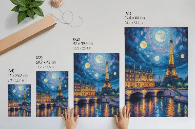 Hållbar väggposter Paris på natten med fullmåne och Eiffeltornet