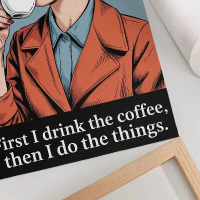 Affisch retro kvinna med motiverande kaffecitat