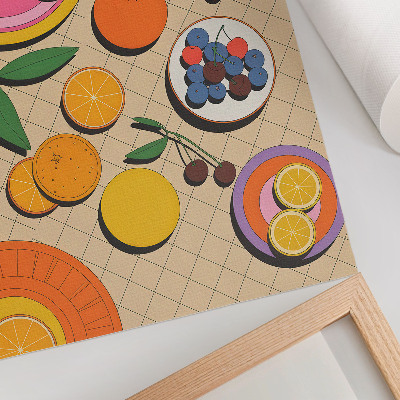 Hållbar väggposter En dynamisk komposition av frukt på en geometrisk bakgrund