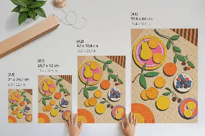 Väggposter dynamisk komposition av frukt på en geometrisk bakgrund