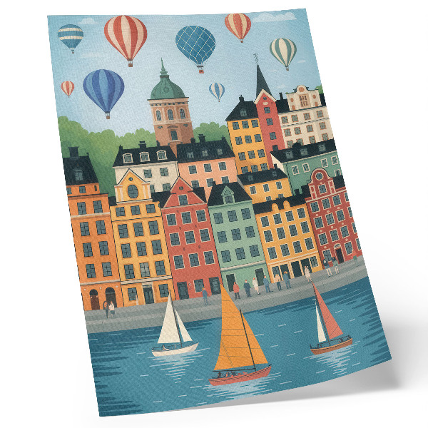 Hållbar väggposter Hyreshus, ballonger, segelbåtar, färgglad atmosfär