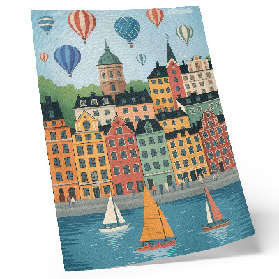 Hållbar väggposter Hyreshus, ballonger, segelbåtar, färgglad atmosfär