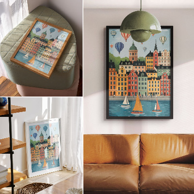 Hållbar väggposter Hyreshus, ballonger, segelbåtar, färgglad atmosfär