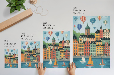 Hållbar väggposter Hyreshus, ballonger, segelbåtar, färgglad atmosfär