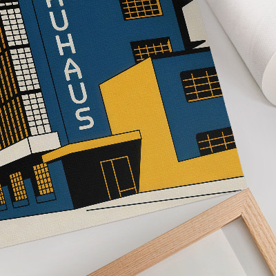 Poster Marinblå Bauhaus-byggnad med gula accenter och modernitet