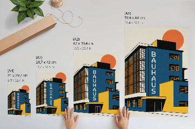 Poster Marinblå Bauhaus-byggnad med gula accenter och modernitet