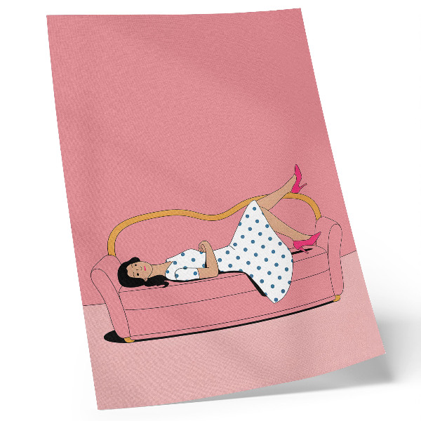 Affisch Lugn avkopplingsscen kvinna rosa soffa
