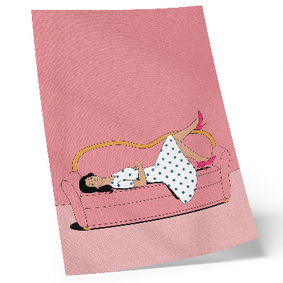 Affisch Lugn avkopplingsscen kvinna rosa soffa