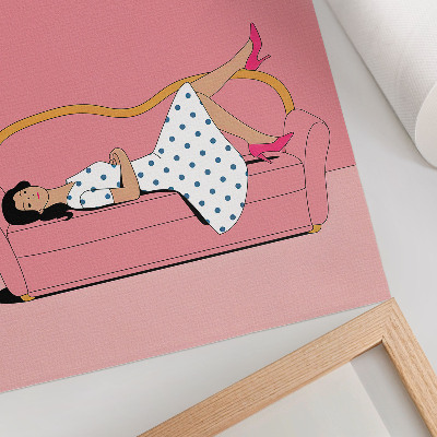 Affisch Lugn avkopplingsscen kvinna rosa soffa