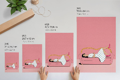 Affisch Lugn avkopplingsscen kvinna rosa soffa